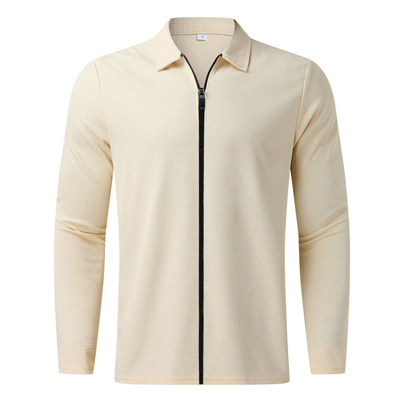 Men's sporty long sleeve T-shirt with zipper and breathable textured design Lisslune