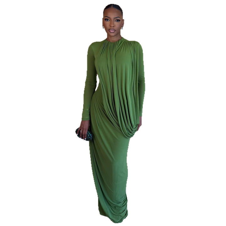 Ladies maxidress with innovative draping and figure-hugging cut