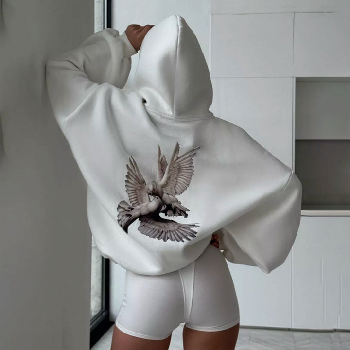 Women's hoodie with artistic bird design and relaxed fit Lisslune