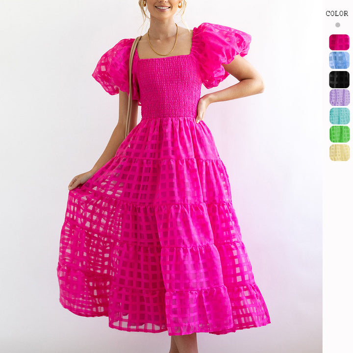 Ladies Airy Maxi Dress with Flowing Skirt and Voluminous Puff Sleeves