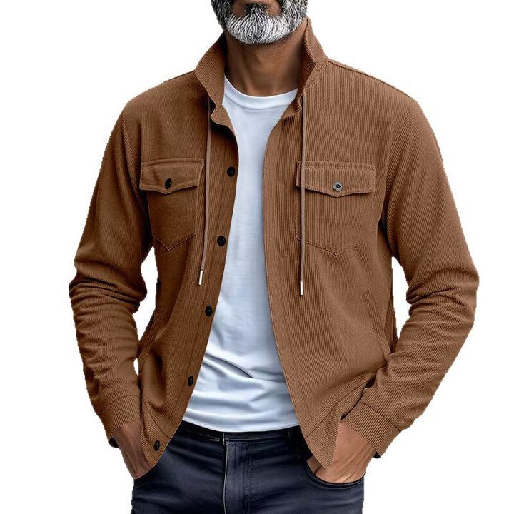 Men's cord jacket with practical chest pockets and fashionable stand-up collar Lisslune