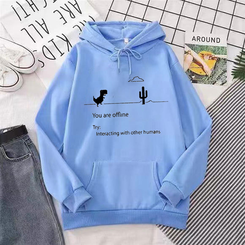 Ladies hoodie with creative dinosaur and interaction motif Lisslune