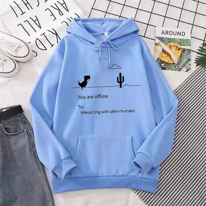 Ladies hoodie with creative dinosaur and interaction motif Lisslune