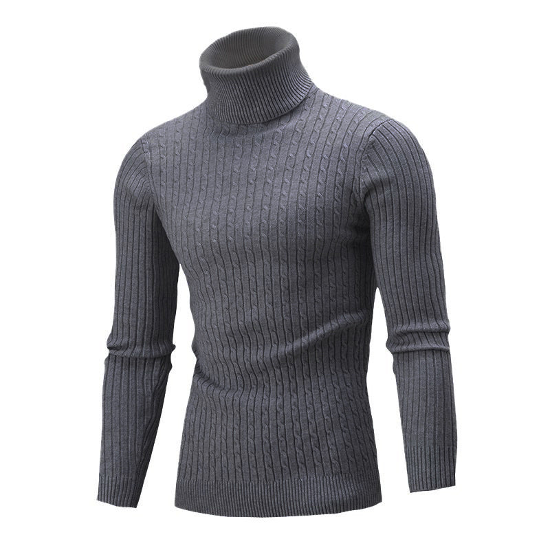 Men's Elegant Knit Sweater with Stand-Up Collar and Fine Cable Knit Pattern Lisslune