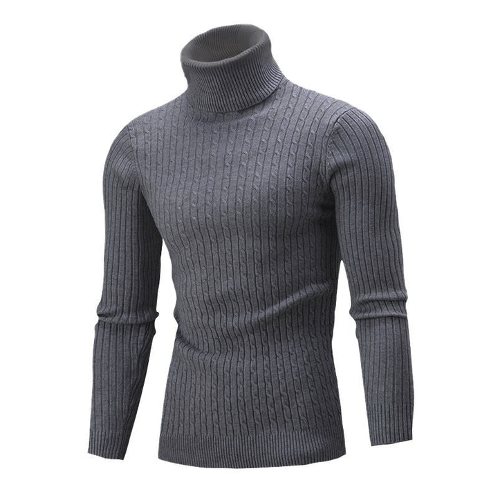 Men's Elegant Knit Sweater with Stand-Up Collar and Fine Cable Knit Pattern Lisslune
