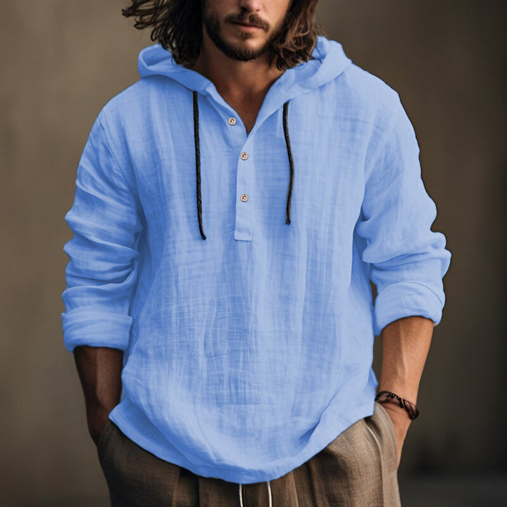 Men's casual hoodie with button placket and breathable cotton fabric Lisslune