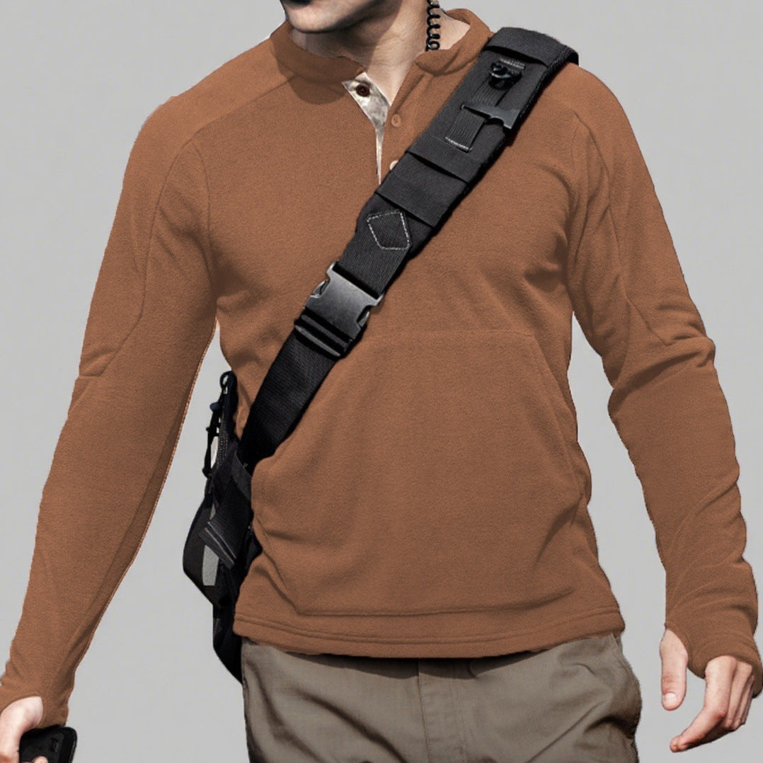 Men's Cozy Fleece Sweater with Button Placket Lisslune