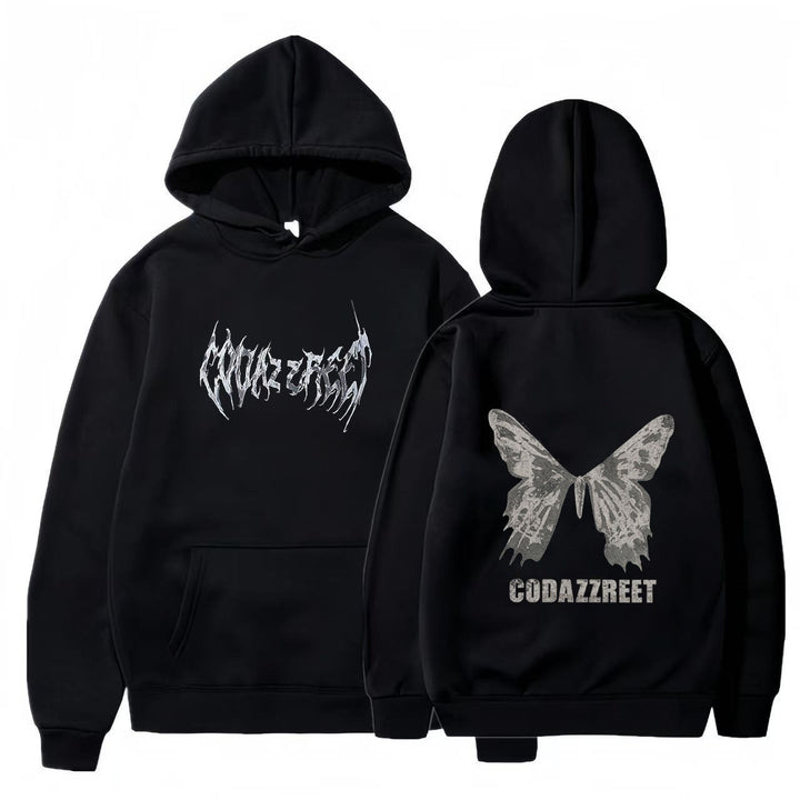 Women's hoodie with eye-catching butterfly design and artistic lettering Lisslune