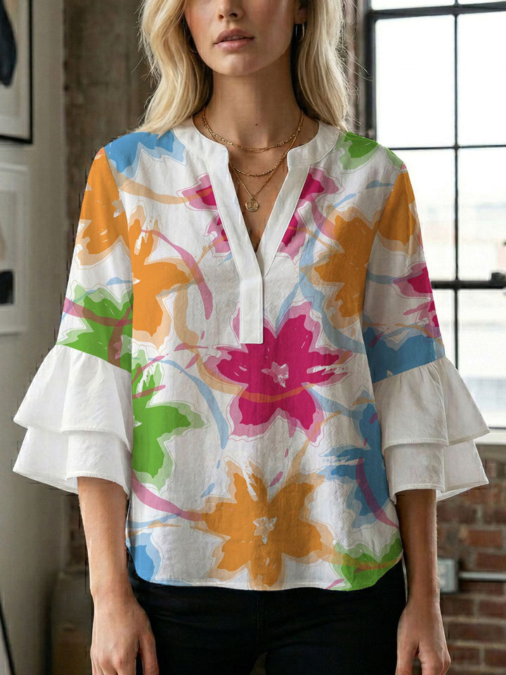 Women's blouse shirt with voluminous sleeves and creative print design Lisslune