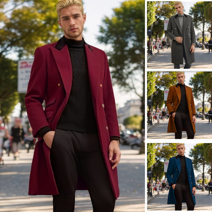 Men's modern urban coat with double-breasted button closure and velvet collar Lisslune