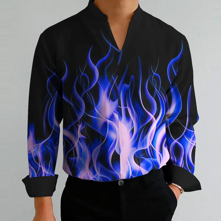 Men's long sleeve shirt with modern V-neck and textured stripe pattern Lisslune