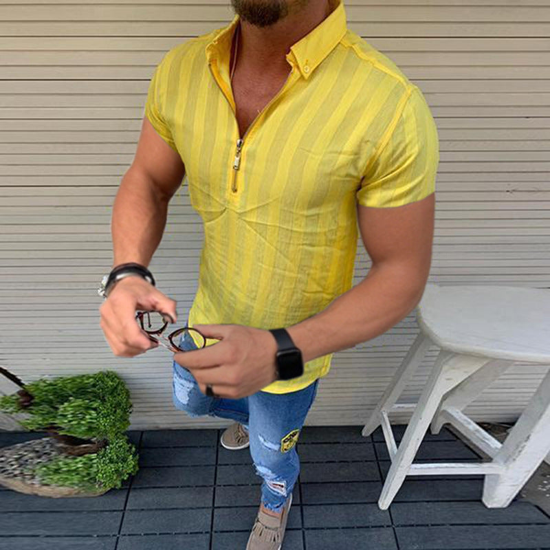 Men's short-sleeve shirt with modern stripes and elegant zip opening Lisslune