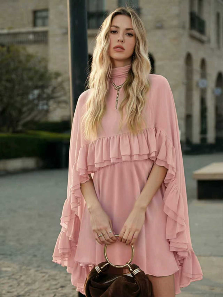 Damen Elegantes Rüschendress mit hochgeschlossenem Ausschnitt und fließendem Schnitt Lisslune