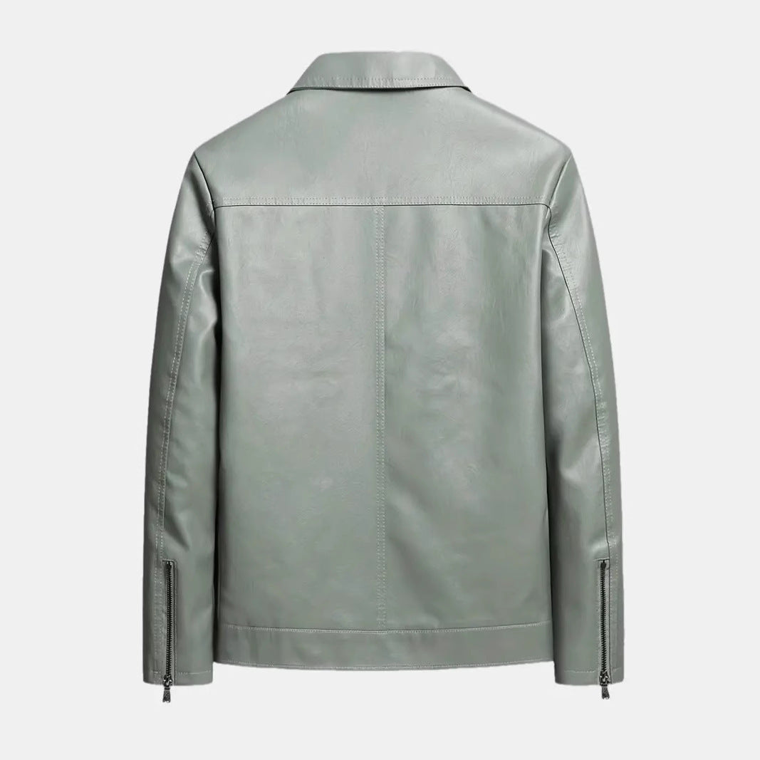 Men's Elegant Synthetic Leather Jacket with Modern Cut and Practical Pockets Lisslune