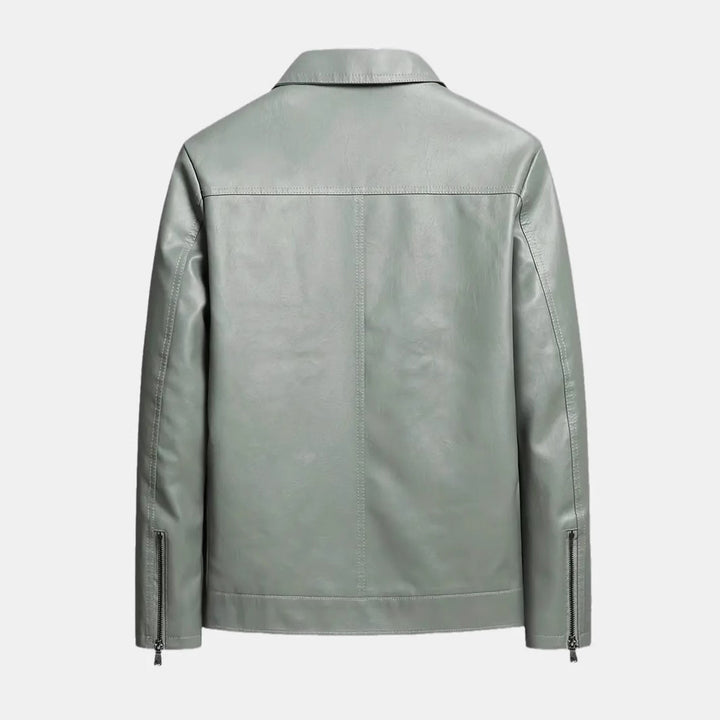 Men's Elegant Synthetic Leather Jacket with Modern Cut and Practical Pockets Lisslune