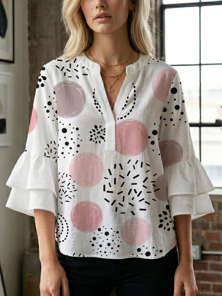 Women's blouse with voluminous wing sleeves and intense leaf pattern Lisslune