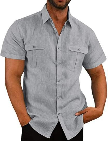 Men's Short Sleeve Shirt with Practical Chest Pockets and Casual Cut Lisslune