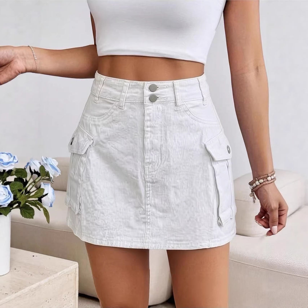 Women's denim mini skirt with patch pockets and modern details Lisslune