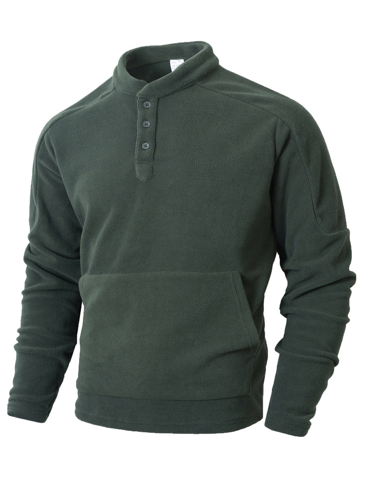 Men's fleece pullover with button placket and practical kangaroo pocket Lisslune