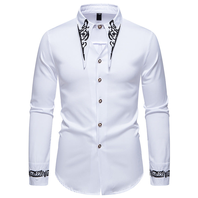 Men's Long Sleeve Shirt with Ornamental Accents Lisslune