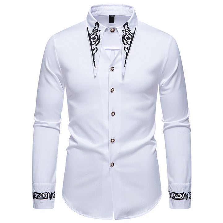Men's Long Sleeve Shirt with Ornamental Accents Lisslune