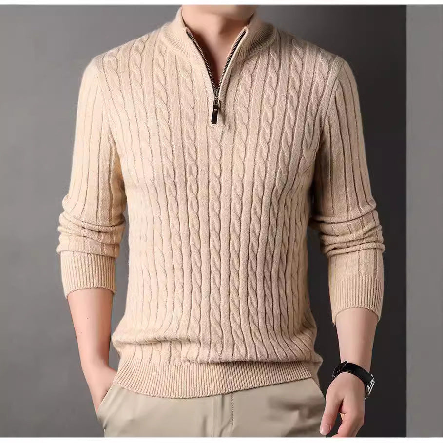 Men's pullover with zipper and textured cable pattern Lisslune