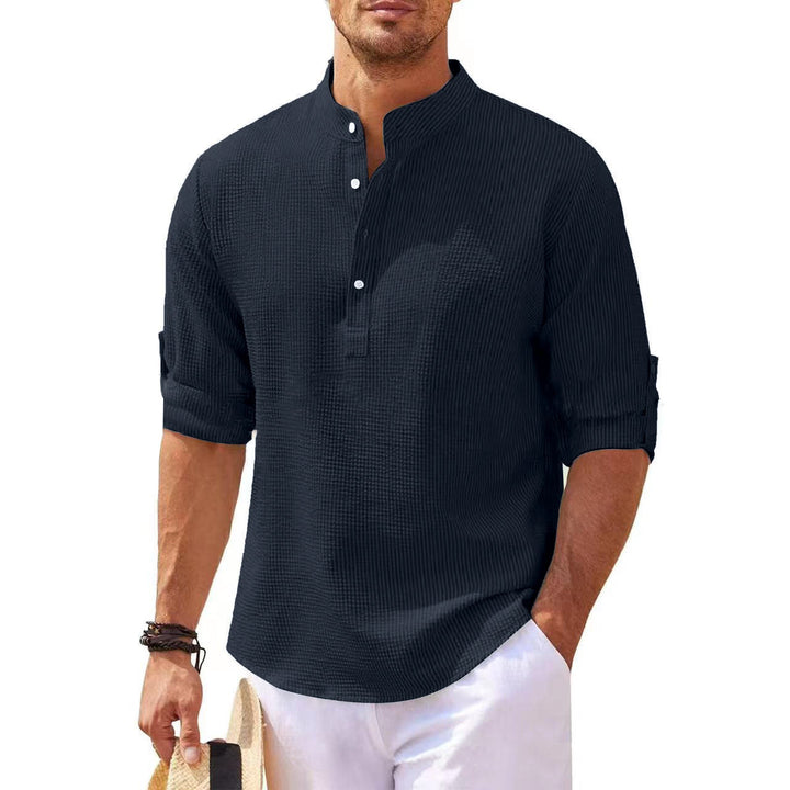 Men's long-sleeve shirt with textured surface and modern button placket Lisslune