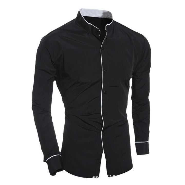 Men's long-sleeve shirt with modern stand-up collar and stylish contrast seams Lisslune