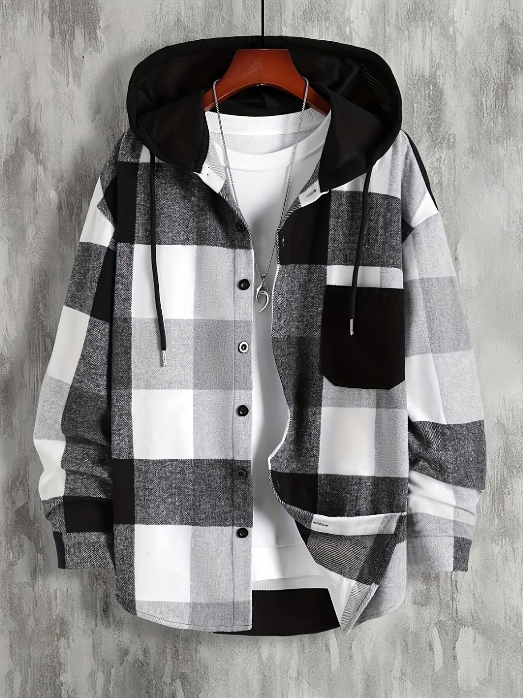 Men's flannel shirt with hood and check pattern Lisslune