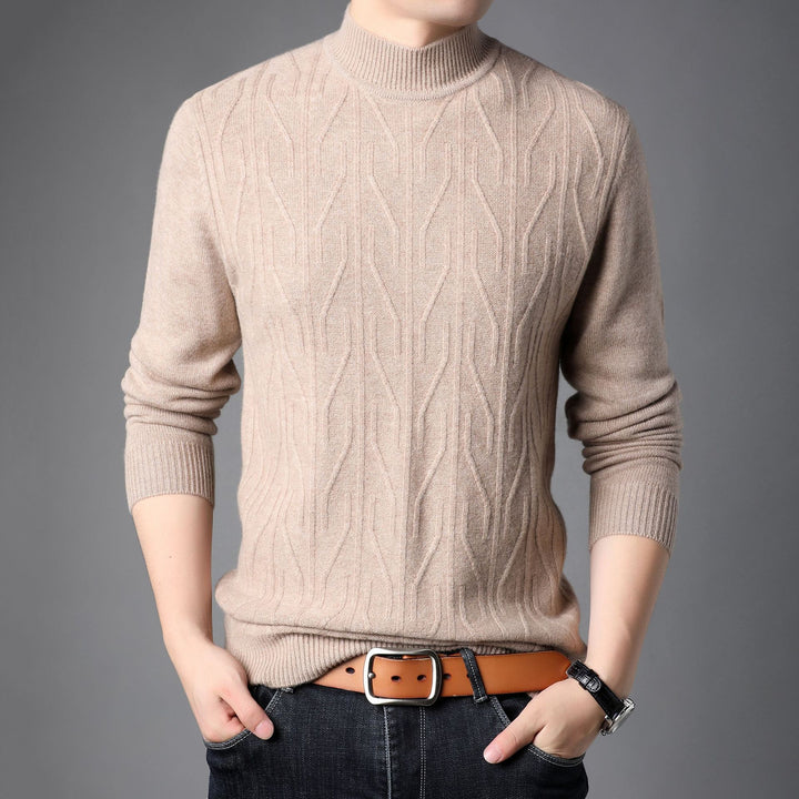 Men's Knitted Pullover with Cable Pattern and Stand-Up Collar Lisslune