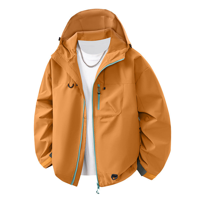 Men's Waterproof Outdoor Jacket with Adjustable Hood and Practical Zip Pockets Lisslune