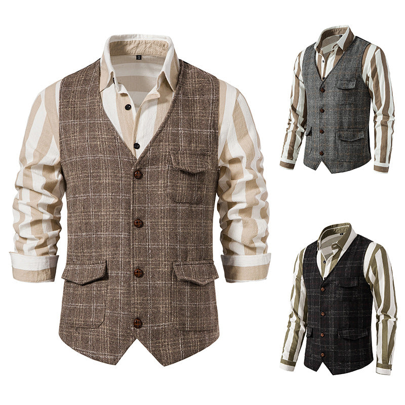 Men's waistcoat with check pattern and practical pockets Lisslune