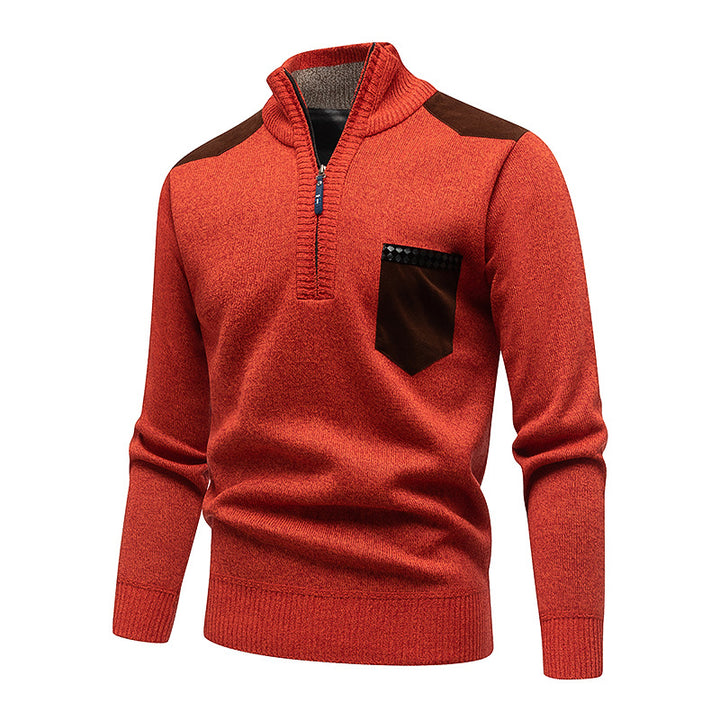 Men's Stylish Sweater with Short Zipper and Chest Pocket Lisslune