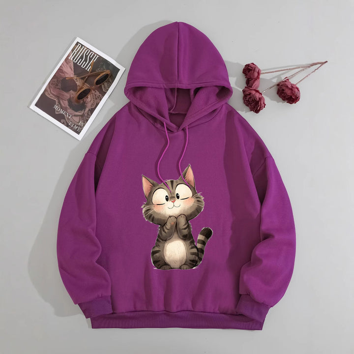 Women's Hoodie with Cute Cat Motif Lisslune
