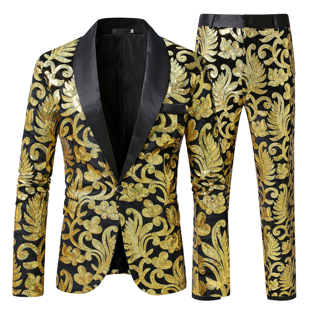 Men's glittering tuxedo with floral sequin patterns Lisslune
