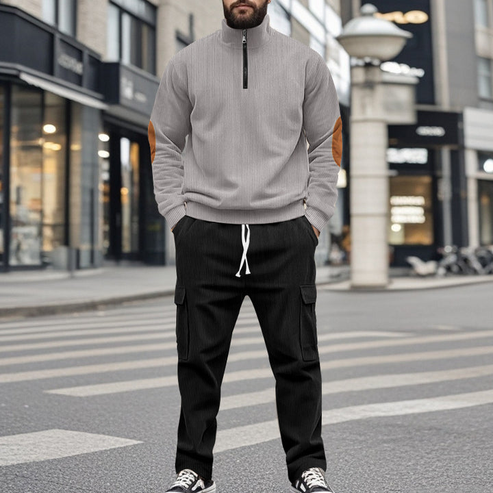 Men's fashionable sweatshirt and cargo pants set with high collar and practical pockets Lisslune