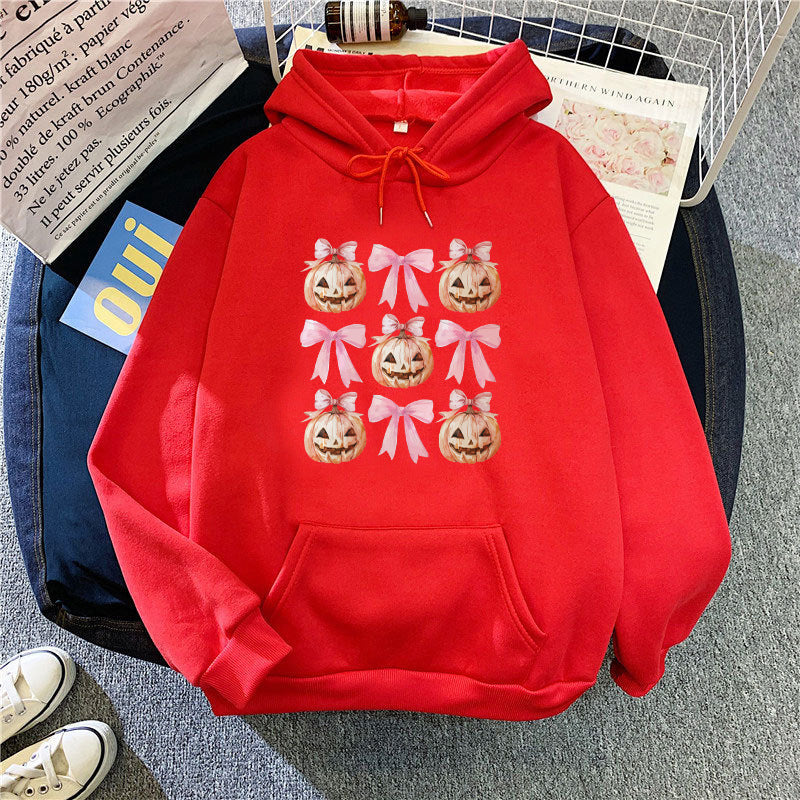 Women's Hoodie with Cheerful Pumpkin Design Lisslune