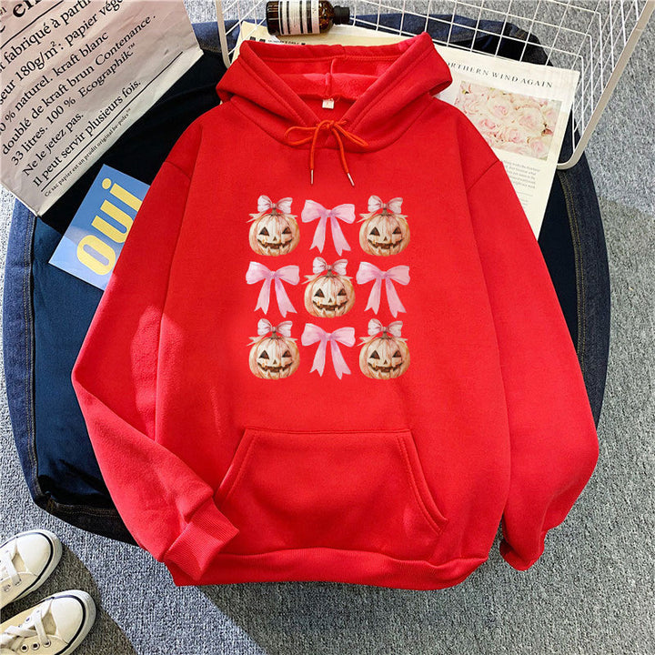 Women's Hoodie with Cheerful Pumpkin Design Lisslune