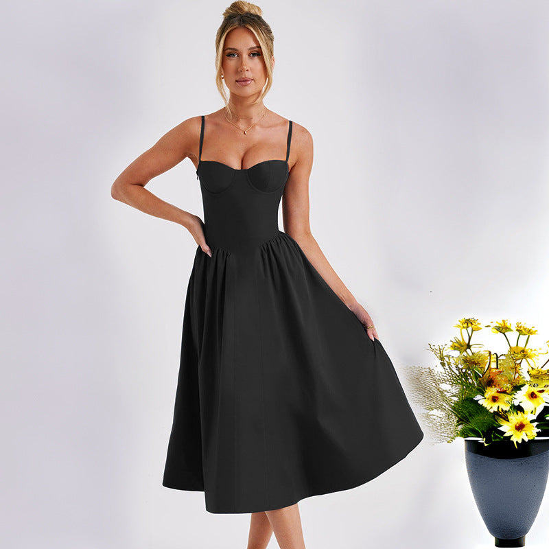 Women's midi dress with fitted bodice and flowing skirt Lisslune