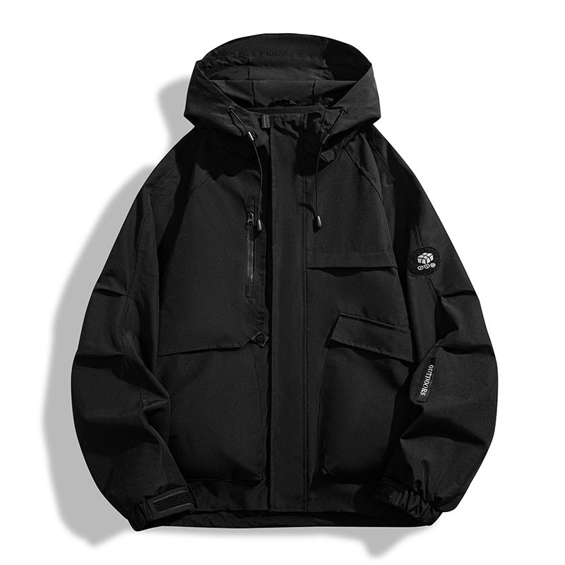 Men's All-Weather Jacket with Practical Pockets and Adjustable Hood Collar Lisslune