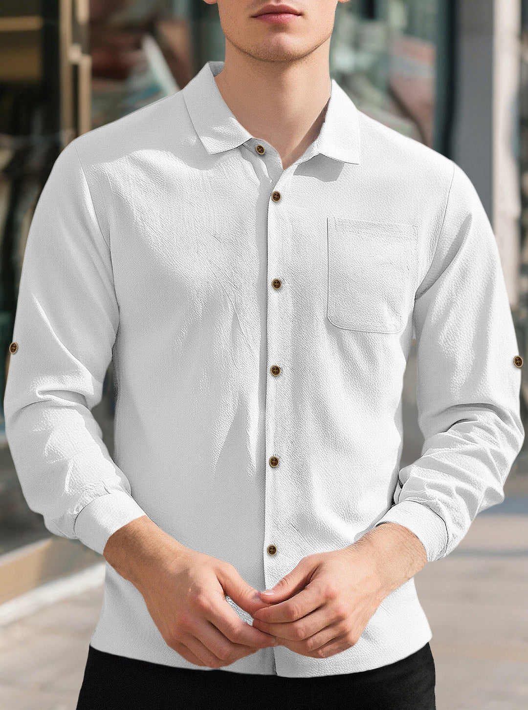Men's casual long sleeve shirt made of breathable fabric with stylish buttons Lisslune