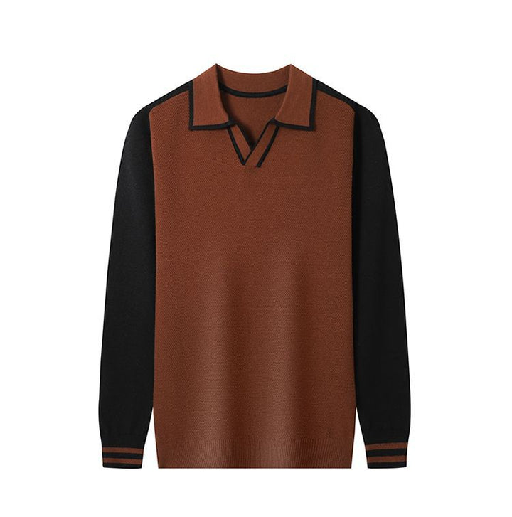 Men's fine-knit pullover with V-neck and fashionable contrast design Lisslune