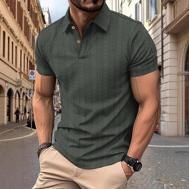 Men's Short Sleeve Polo Shirt with Textured Design and Elegant Button Placket Lisslune
