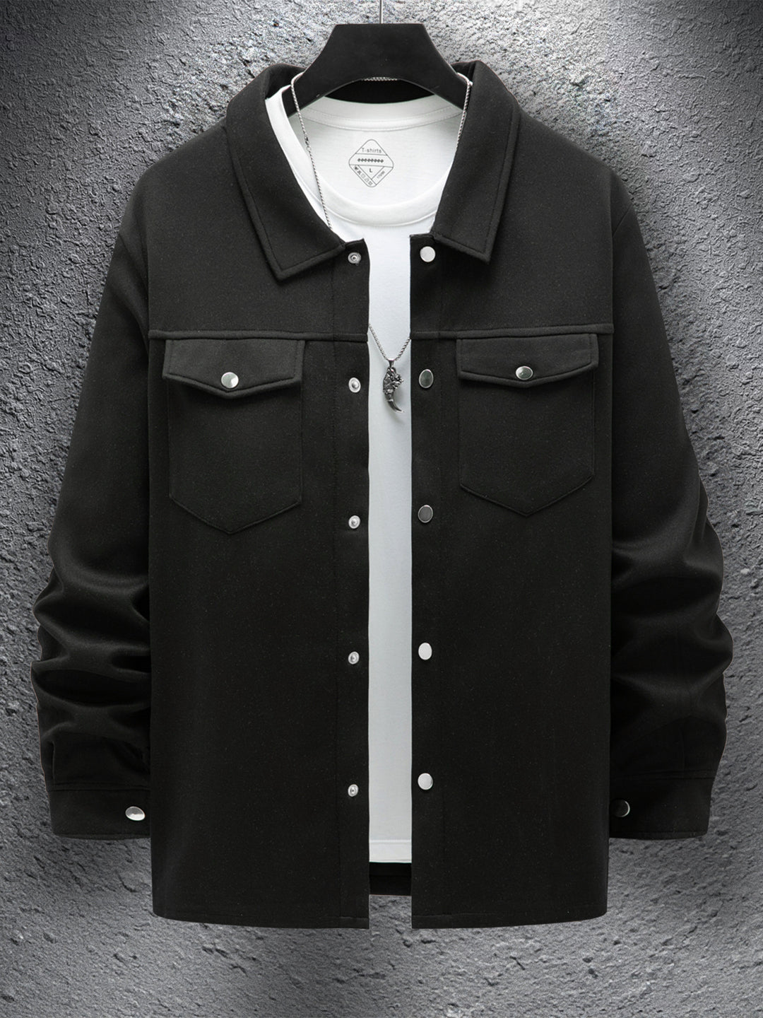Men's casual overshirt jacket with practical breast pockets and snap button closure Lisslune