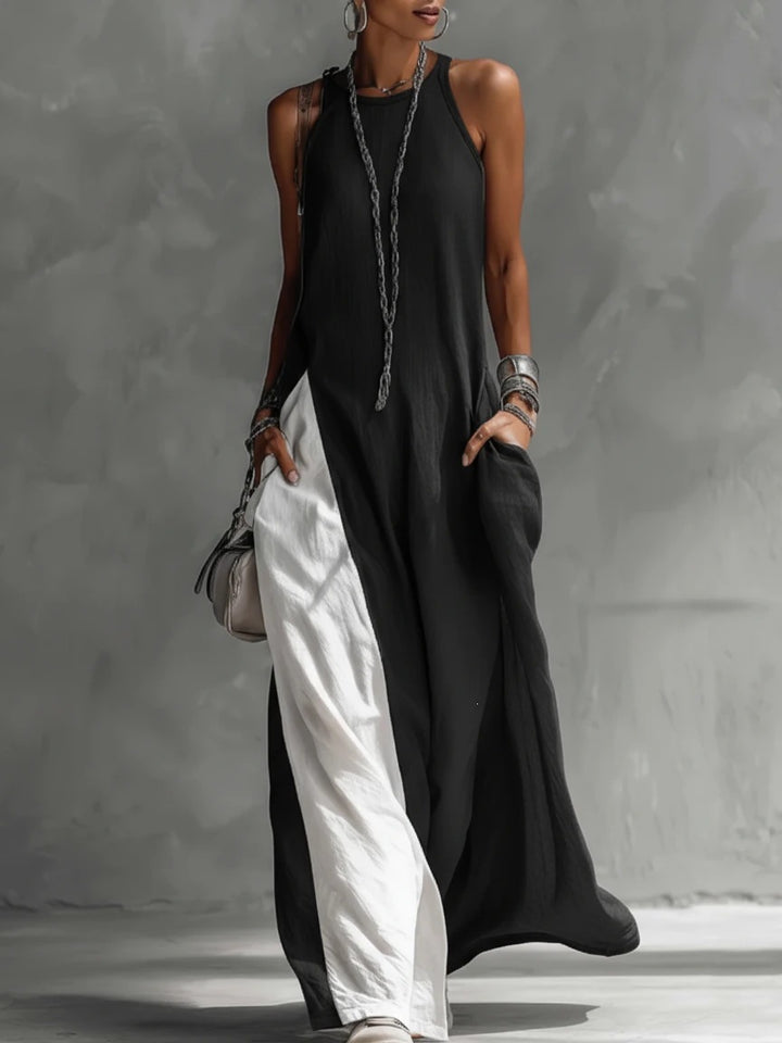 Women Casual Maxi Dress with Asymmetrical Cut and Deep Back Neckline Lisslune