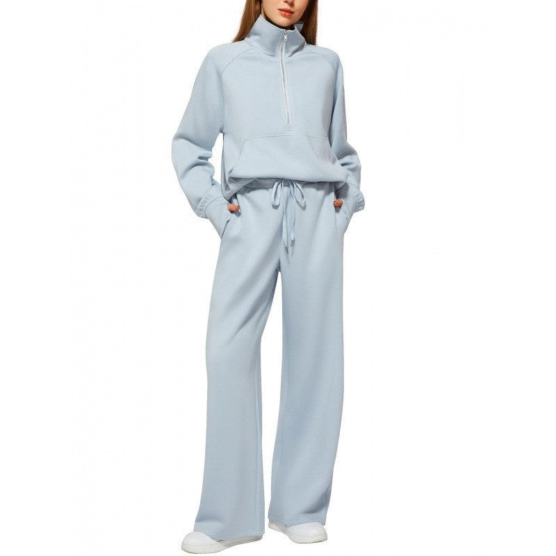 Women relaxed zip sweatshirt and wide-leg pants set Lisslune