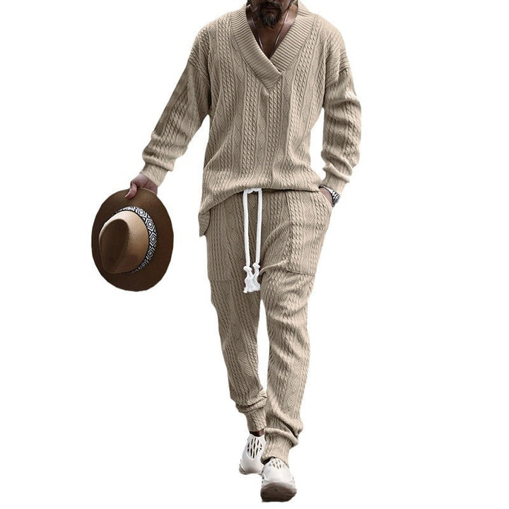 Men's casual leisure pants and top set with knit pattern Lisslune