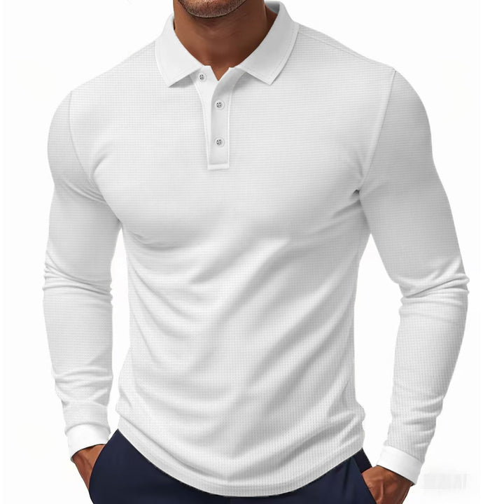 Men's Long Sleeve Polo Shirt with Textured Surface Lisslune