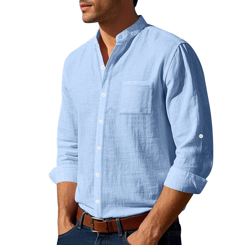 Men's Long Sleeve Shirt with Modern Stand-up Collar Lisslune