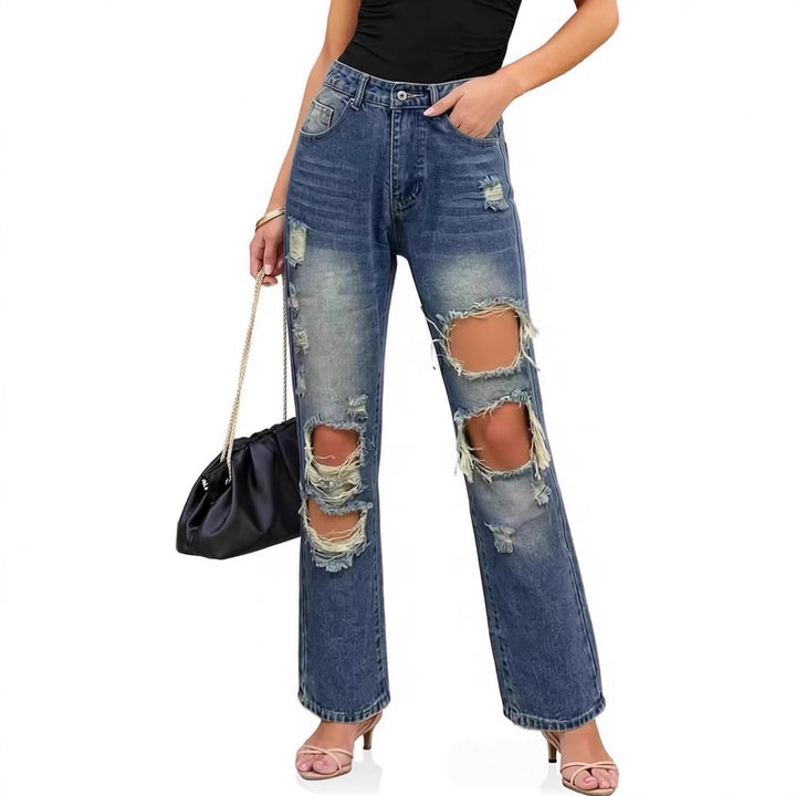 Women's casual destroyed jeans with wide legs and trendy ripped details Lisslune